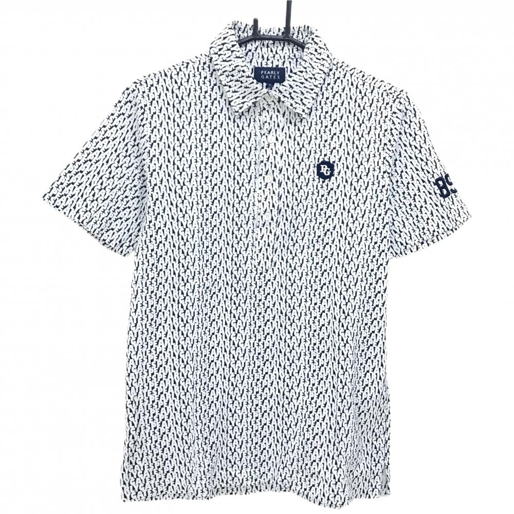 【美品】パーリーゲイツ 半袖ポロシャツ 黒×白 ロゴ総柄  メンズ 4(M) ゴルフウェア PEARLY GATES
