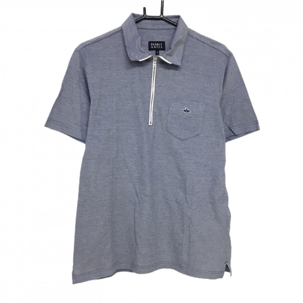 【美品】パーリーゲイツ 半袖ポロシャツ ネイビー系 ハーフジップ 胸ポケット付  メンズ 5(L) ゴルフウェア PEARLY GATES