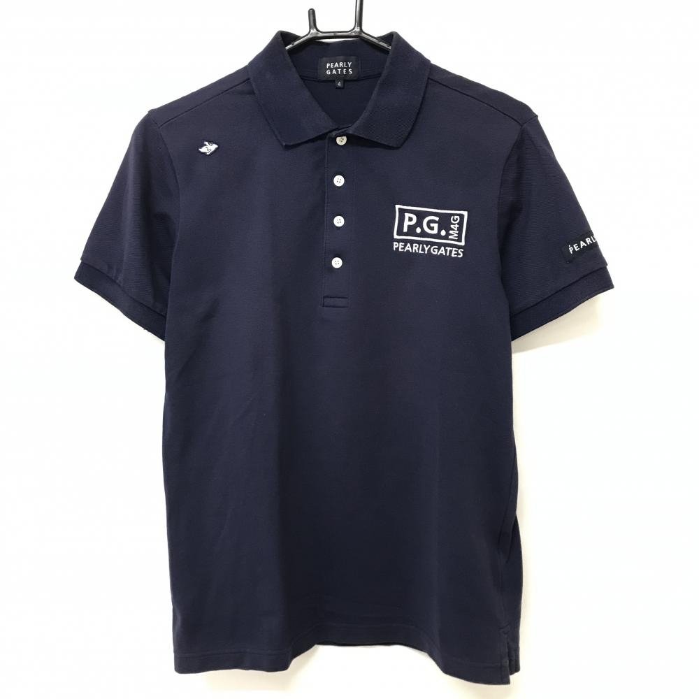 パーリーゲイツ 半袖ポロシャツ ネイビー×白 バックロゴ メンズ 4(M) ゴルフウェア PEARLY GATES