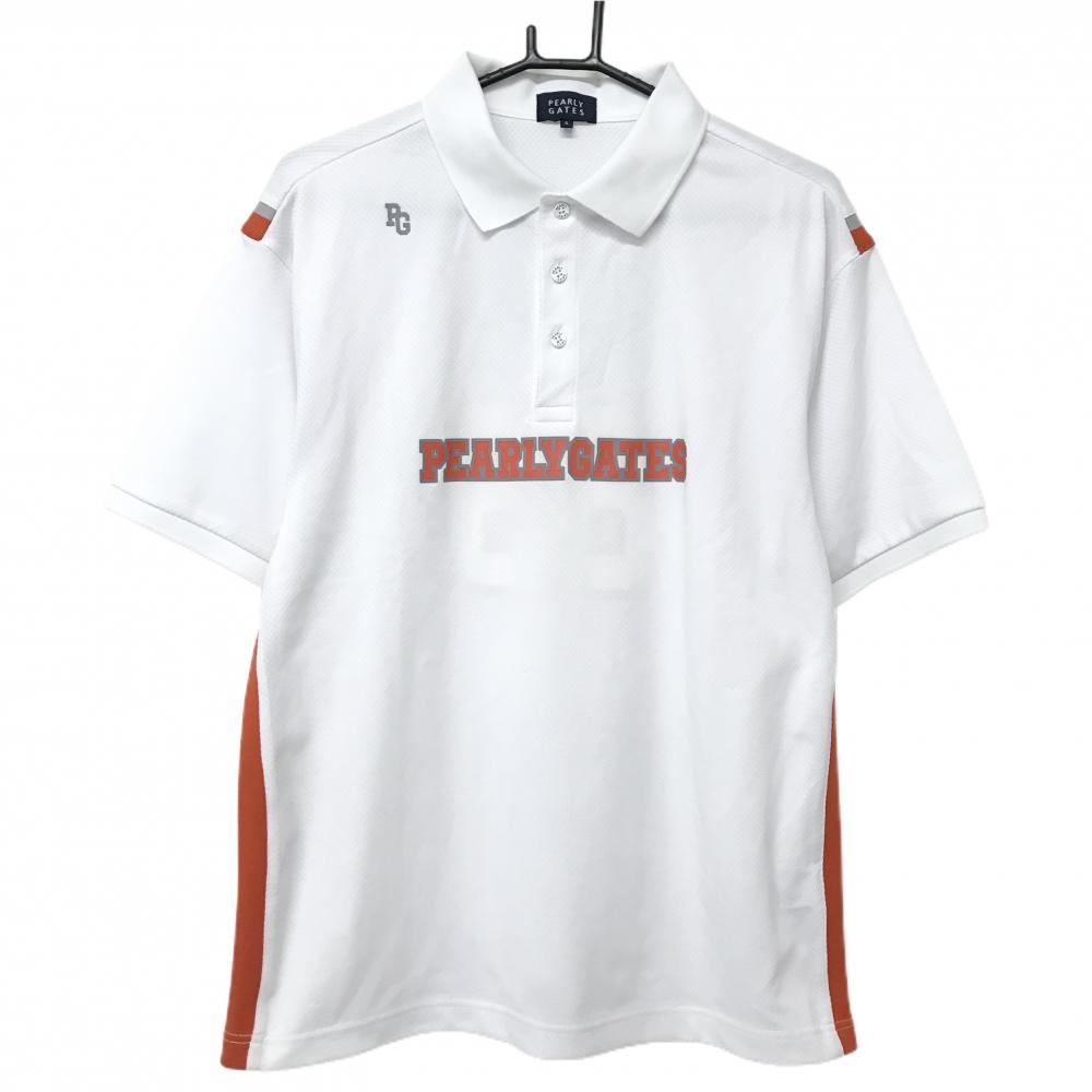 パーリーゲイツ 半袖ポロシャツ 白×オレンジ サイドライン メンズ 5(L) ゴルフウェア 2024年モデル PEARLY GATES