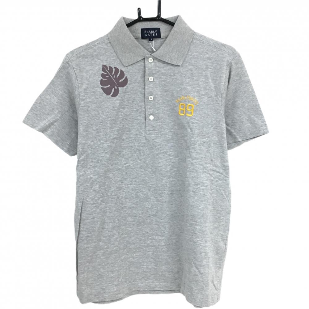 【新品】パーリーゲイツ 半袖ポロシャツ グレー ロゴ刺しゅう  メンズ 4(M) ゴルフウェア PEARLY GATES