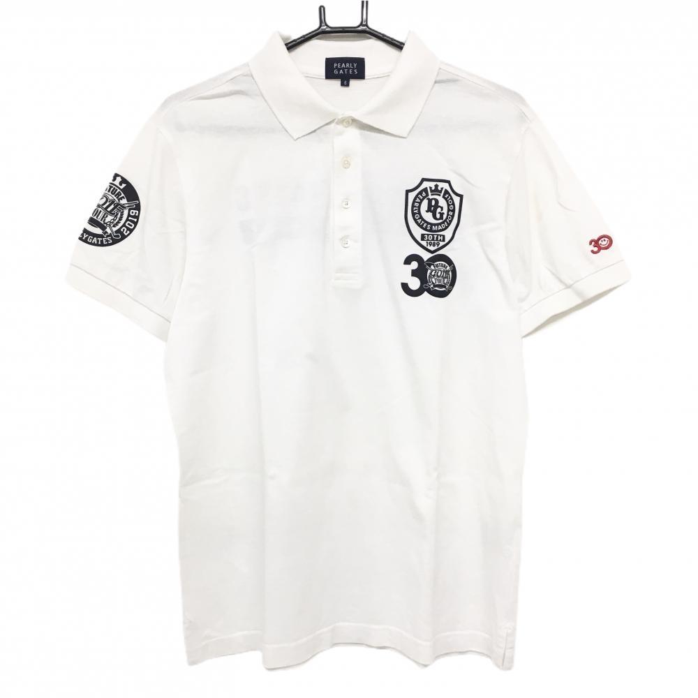 パーリーゲイツ 半袖ポロシャツ 白×黒 ロゴプリント 30周年  メンズ 6(XL) ゴルフウェア PEARLY GATES