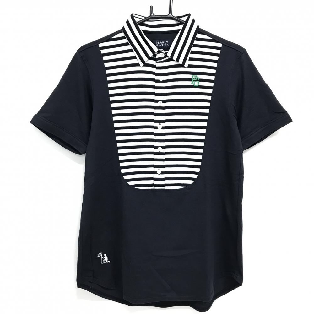 【新品】パーリーゲイツ 半袖ポロシャツ ネイビー×白 重ね着風 一部ボーダー メンズ 5(L) ゴルフウェア PEARLY GATES