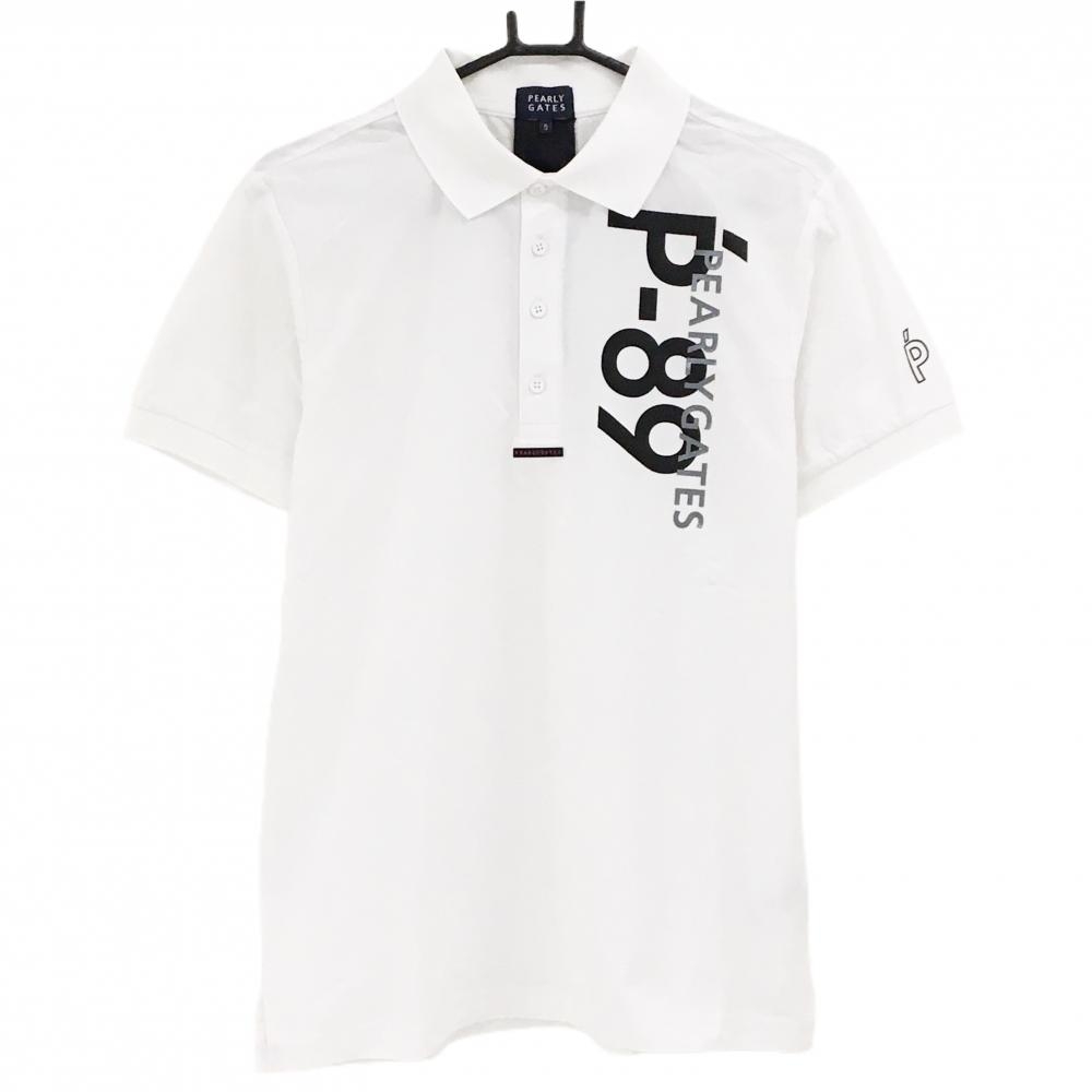 【超美品】パーリーゲイツ 半袖ポロシャツ 白×黒×グレー 胸ロゴ  メンズ 5(L) ゴルフウェア PEARLY GATES