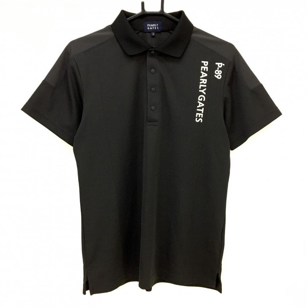 【超美品】パーリーゲイツ 半袖ポロシャツ ダークグレー×黒 地模様 ロゴ白 スナップボタン メンズ 4(M) ゴルフウェア PEARLY GATES