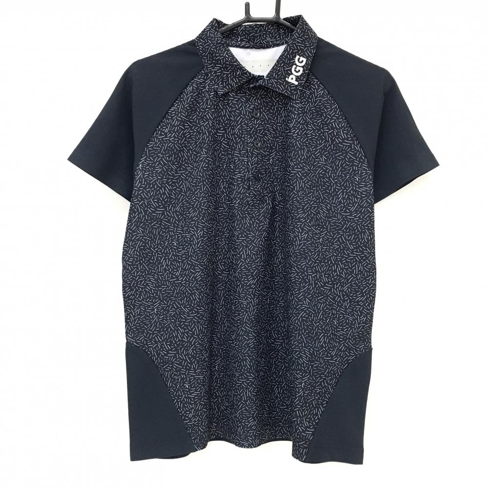 【超美品】PGGパーリーゲイツ 半袖ポロシャツ ネイビー×白 身頃総柄  メンズ 4(M) ゴルフウェア PEARLY GATES