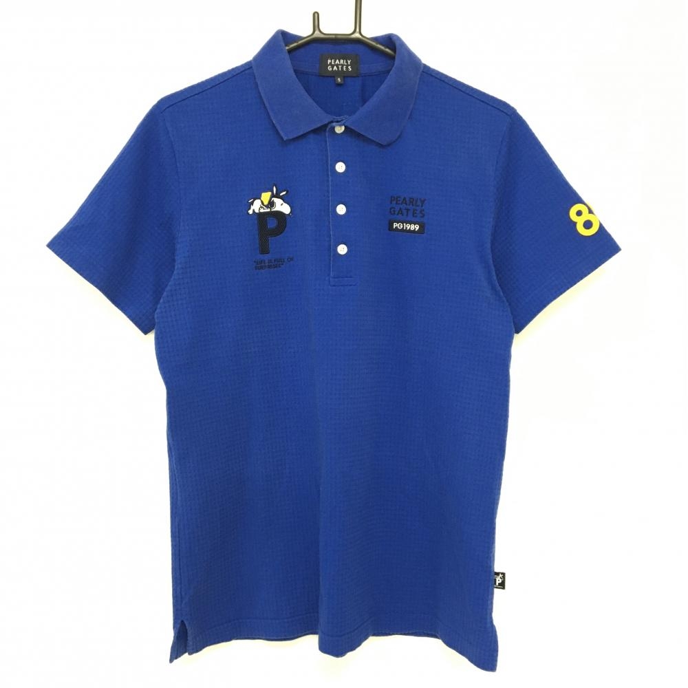 パーリーゲイツ×PEANUTS 半袖ポロシャツ ブルー スヌーピー刺しゅう メンズ 5(L) ゴルフウェア PEARLY GATES