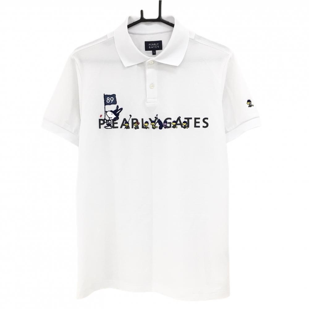 【超美品】パーリーゲイツ×PEANUTS 半袖ポロシャツ 白×ネイビー スヌーピー メンズ 5(L) ゴルフウェア PEARLY GATES