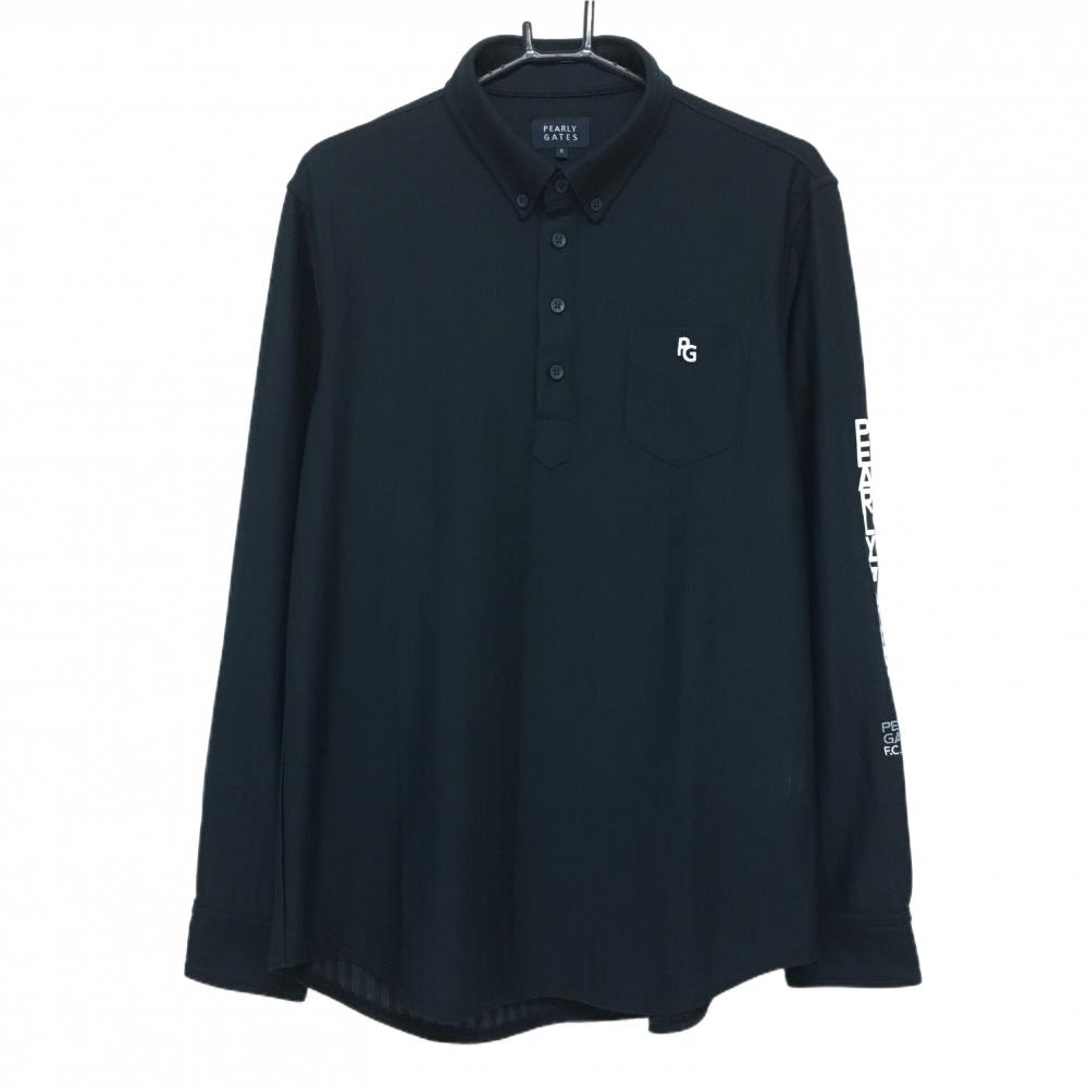 【超美品】パーリーゲイツ 長袖ポロシャツ ダークネイビー ストライプ地模様 メンズ 6(XL) ゴルフウェア 2024年モデル PEARLY GATES