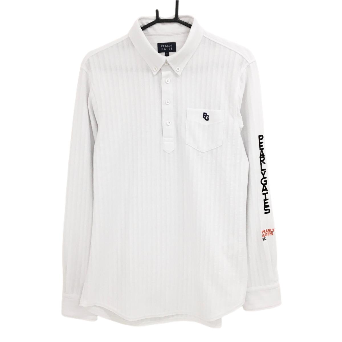【美品】パーリーゲイツ 長袖ポロシャツ 白 ストライプ地模様 ボタンダウン メンズ 6(XL) ゴルフウェア 2024年モデル PEARLY GATES