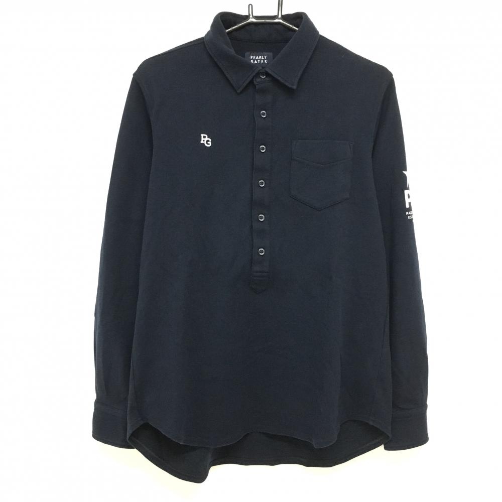 パーリーゲイツ  ネイビー ロゴ白 胸ポケット 厚手  メンズ 5(L) ゴルフウェア PEARLY GATES