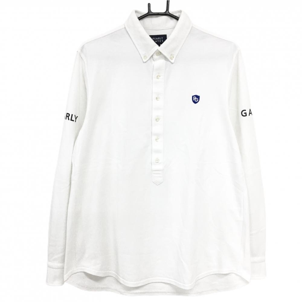 【超美品】パーリーゲイツ 長袖ポロシャツ 白 ロゴブルー ボタンダウン  メンズ 6(XL) ゴルフウェア PEARLY GATES