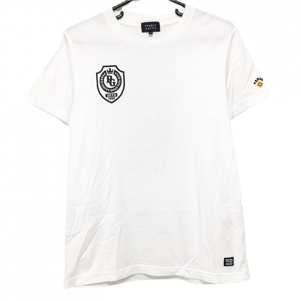 パーリーゲイツ Tシャツ 白×ネイビー スマイル 30周年 ニコちゃん  メンズ 4(M) ゴルフウェア PEARLY GATES