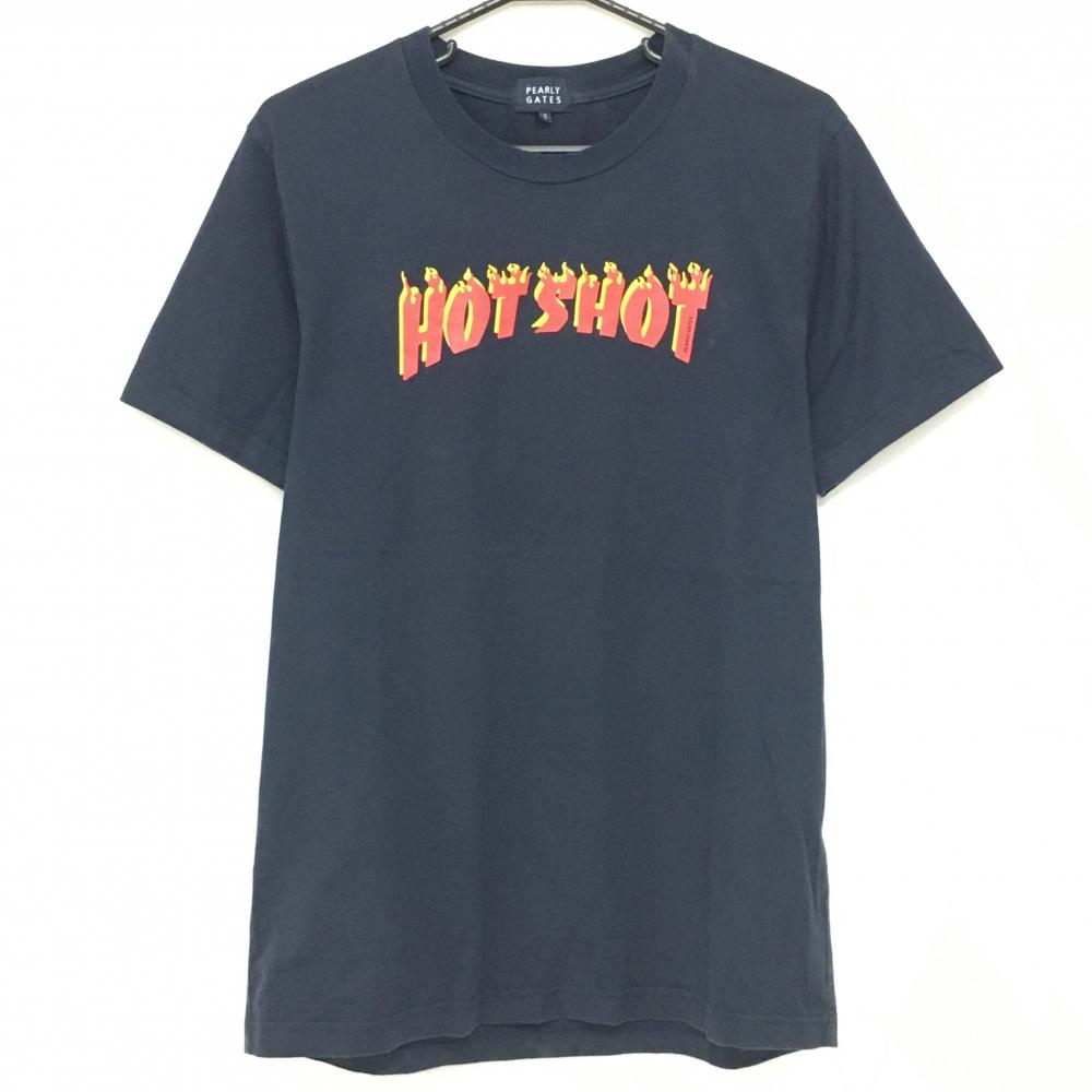 パーリーゲイツ Tシャツ ネイビー×レッド フロントプリント メンズ 5(L) ゴルフウェア PEARLY GATES