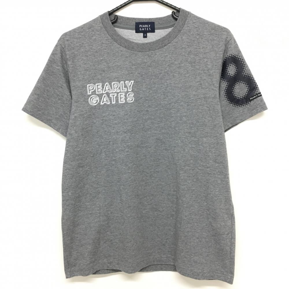 【超美品】パーリーゲイツ Tシャツ グレー×ブルー バックロゴ  メンズ 4(M) ゴルフウェア PEARLY GATES