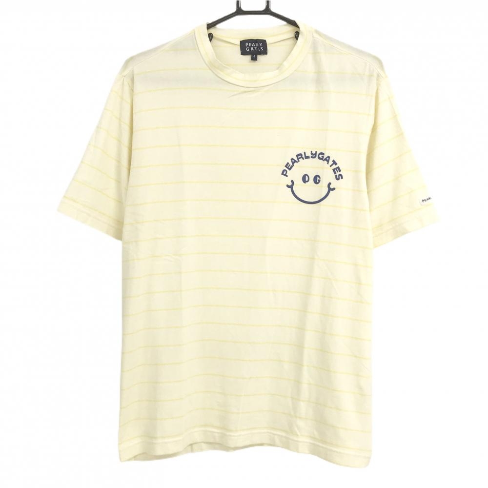 【美品】パーリーゲイツ Tシャツ ライトイエロー ボーダー  メンズ 4(M) ゴルフウェア PEARLY GATES