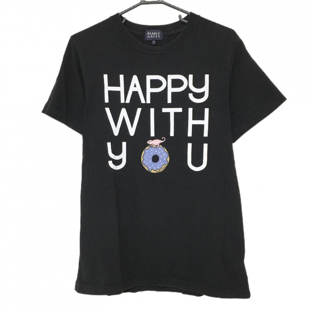 パーリーゲイツ Tシャツ 黒 ロゴ白 コットン100%  メンズ 5(L) ゴルフウェア PEARLY GATES
