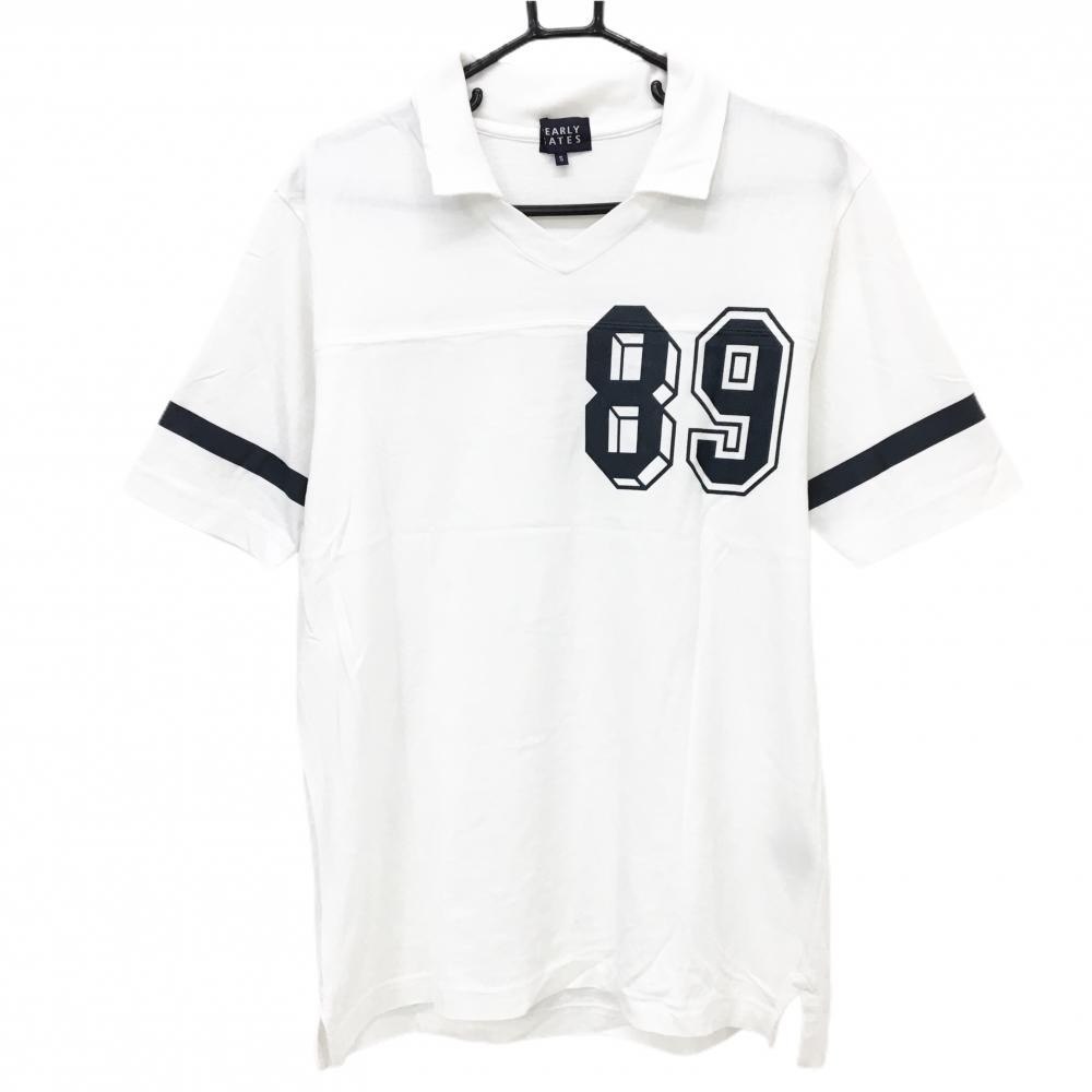 【超美品】パーリーゲイツ 半袖スキッパーシャツ 白×ネイビー フロントロゴ  メンズ 5(L) ゴルフウェア PEARLY GATES