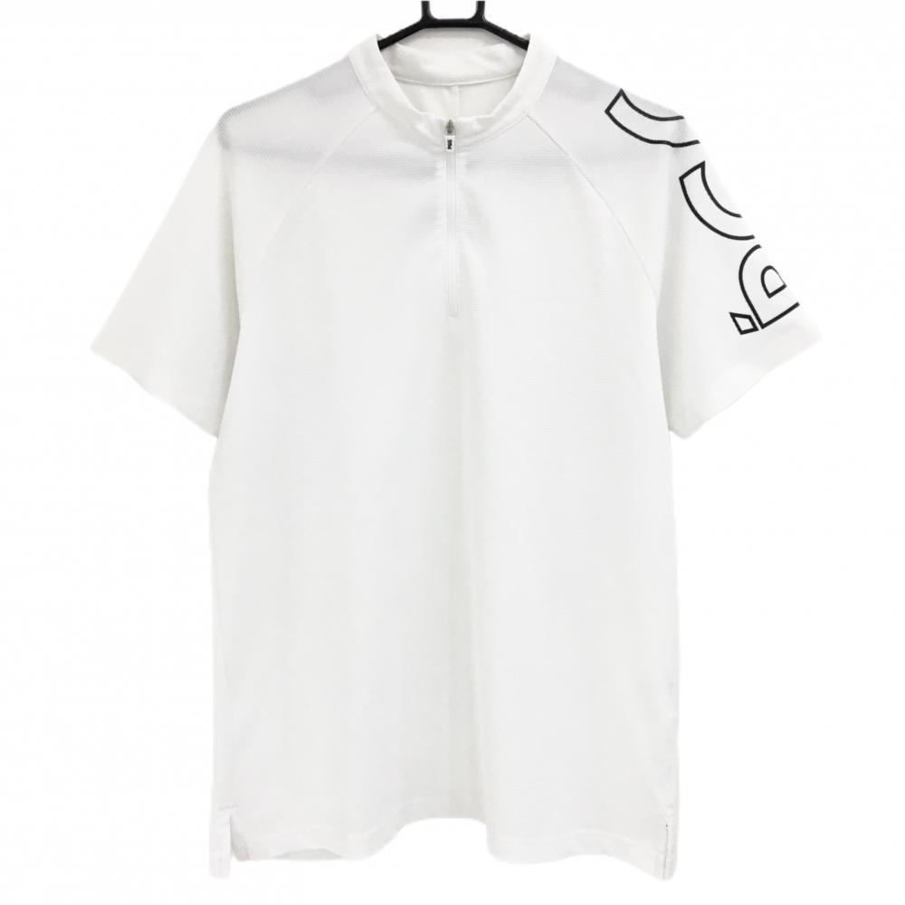 【超美品】PGGパーリーゲイツ 半袖シャツ 白×黒 織生地 ハーフジップ メンズ 5(L) ゴルフウェア PEARLY GATES