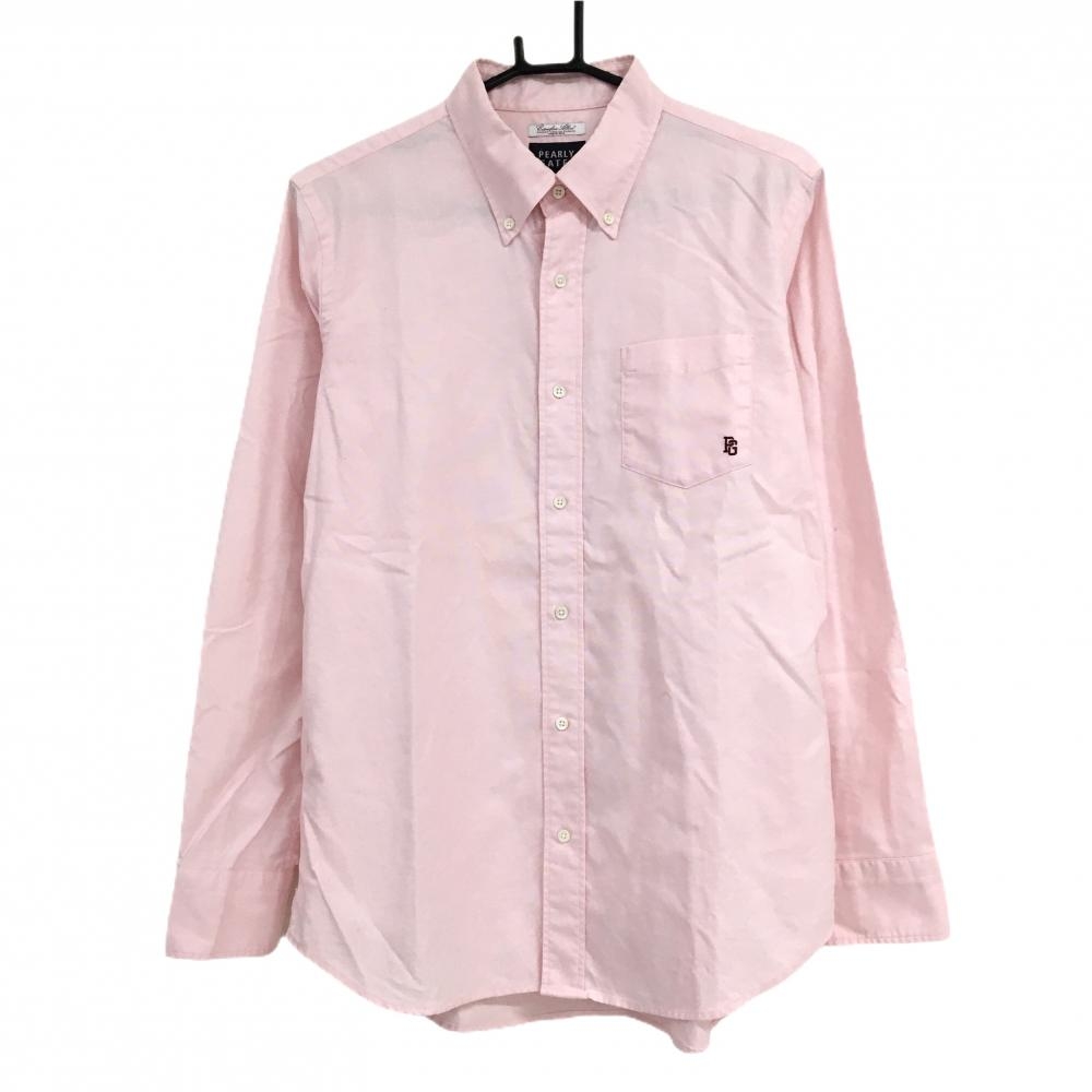 パーリーゲイツ 長袖シャツ ライトピンク×ボルドー ボタンダウン 胸ロゴ刺しゅう コットン100％  メンズ 4(M) ゴルフウェア PEARLY GATES