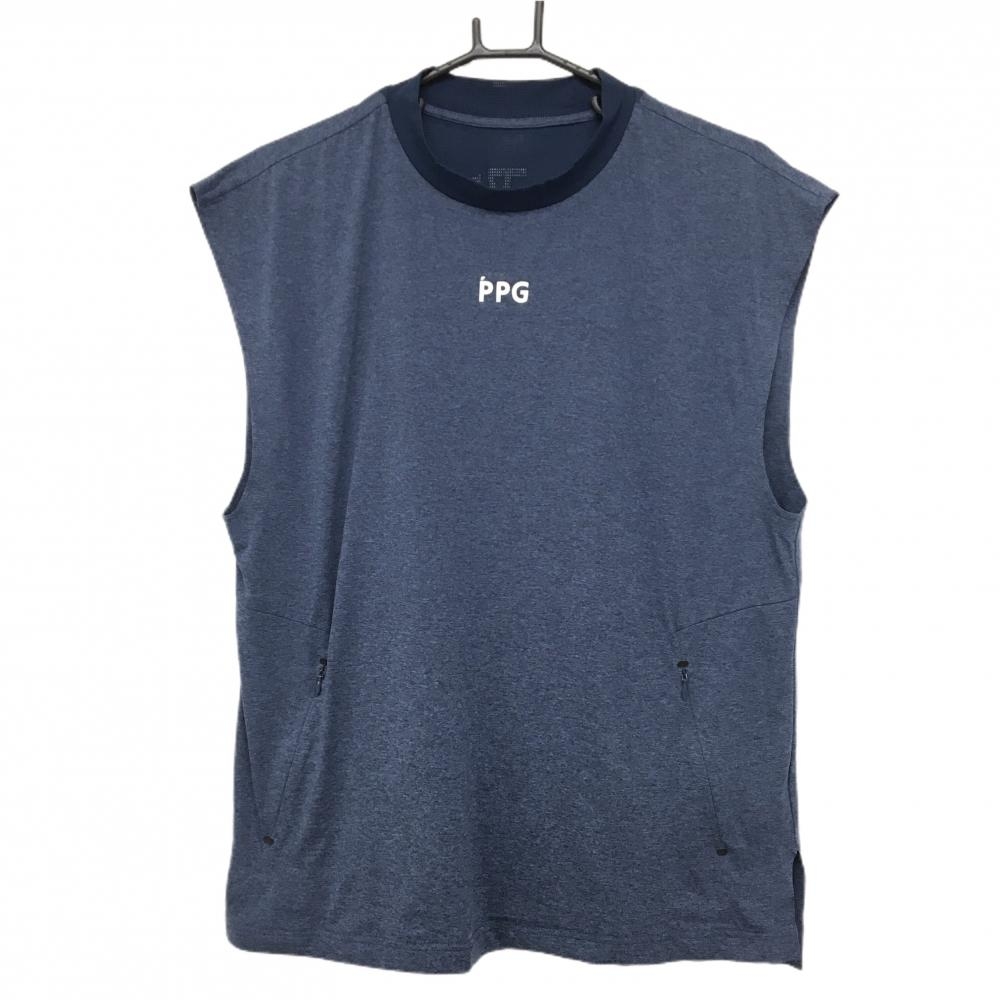 【超美品】PPGパーリーゲイツ ノースリーブシャツ ネイビー 後ロゴプリント メンズ 5(L) ゴルフウェア PEARLY GATES