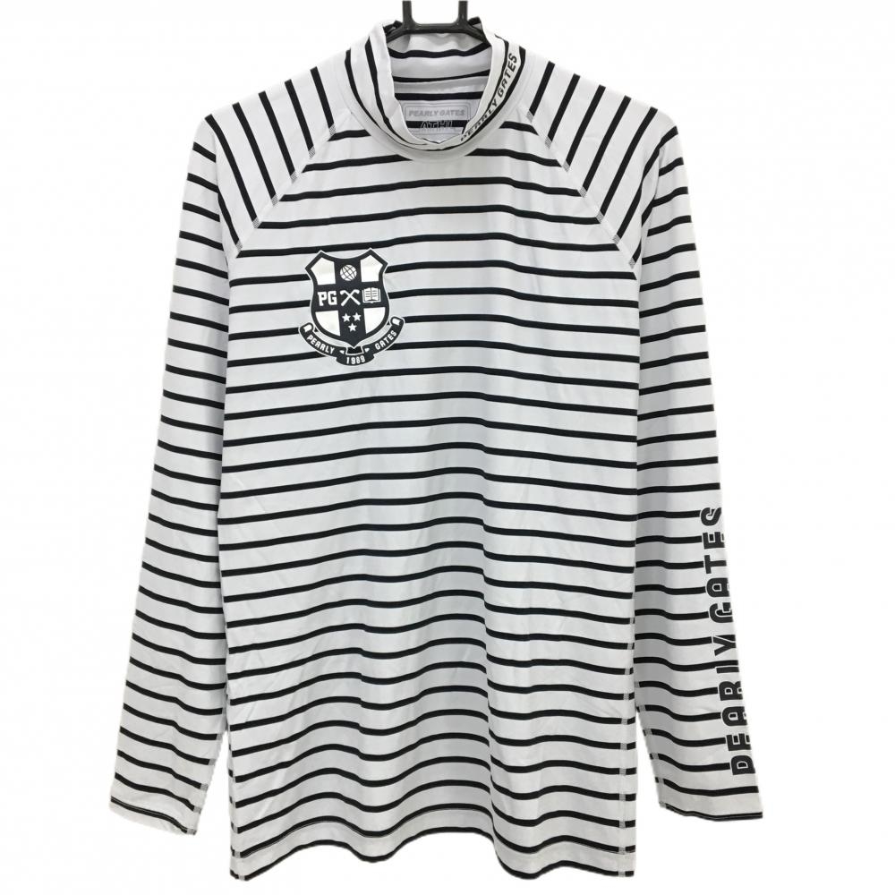 【超美品】パーリーゲイツ ハイネックインナーシャツ 白×ネイビー ボーダー  メンズ 6(XL) ゴルフウェア PEARLY GATES