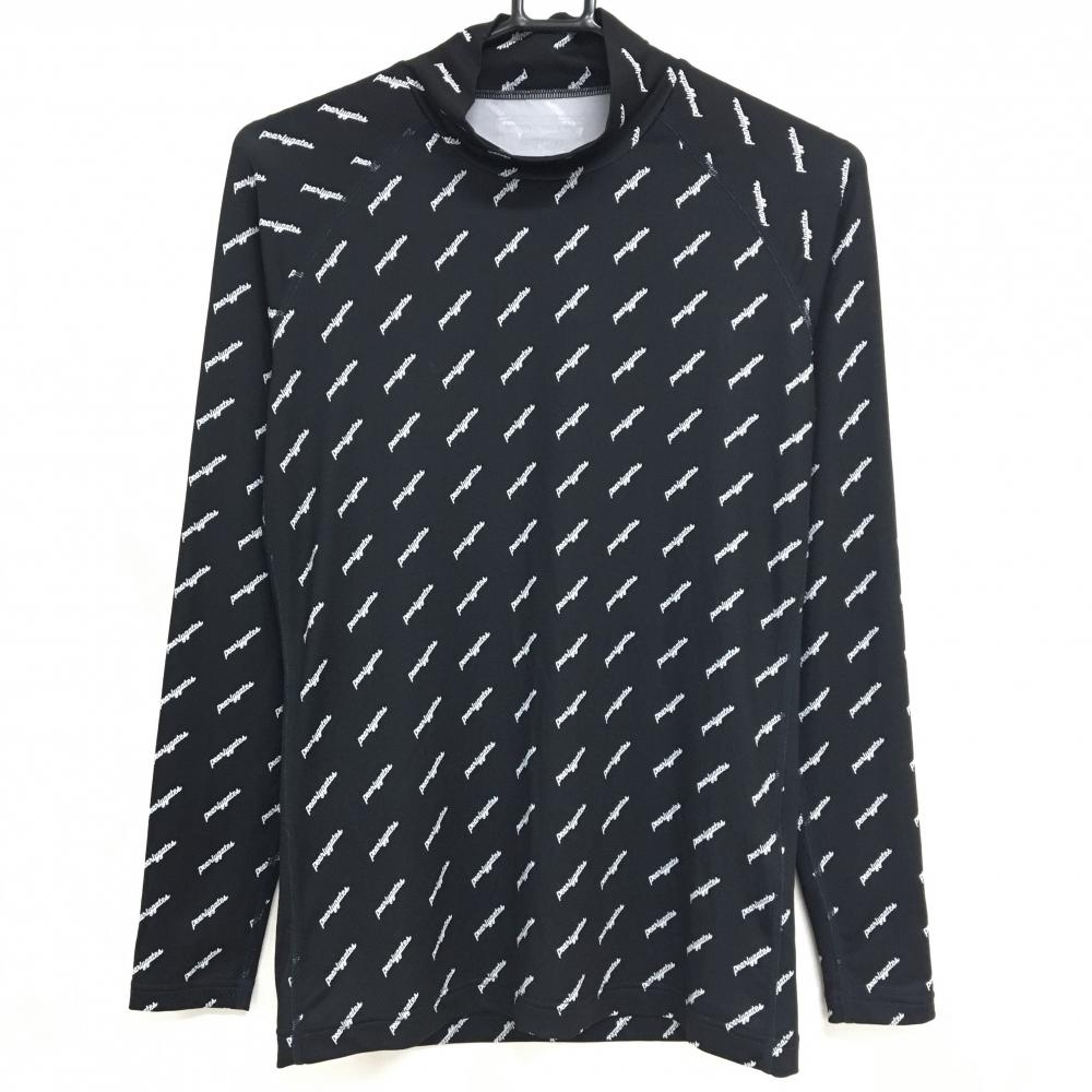 【超美品】パーリーゲイツ ハイネックインナーシャツ 黒×白 ロゴ総柄 COOL メンズ 3(S) ゴルフウェア PEARLY GATES