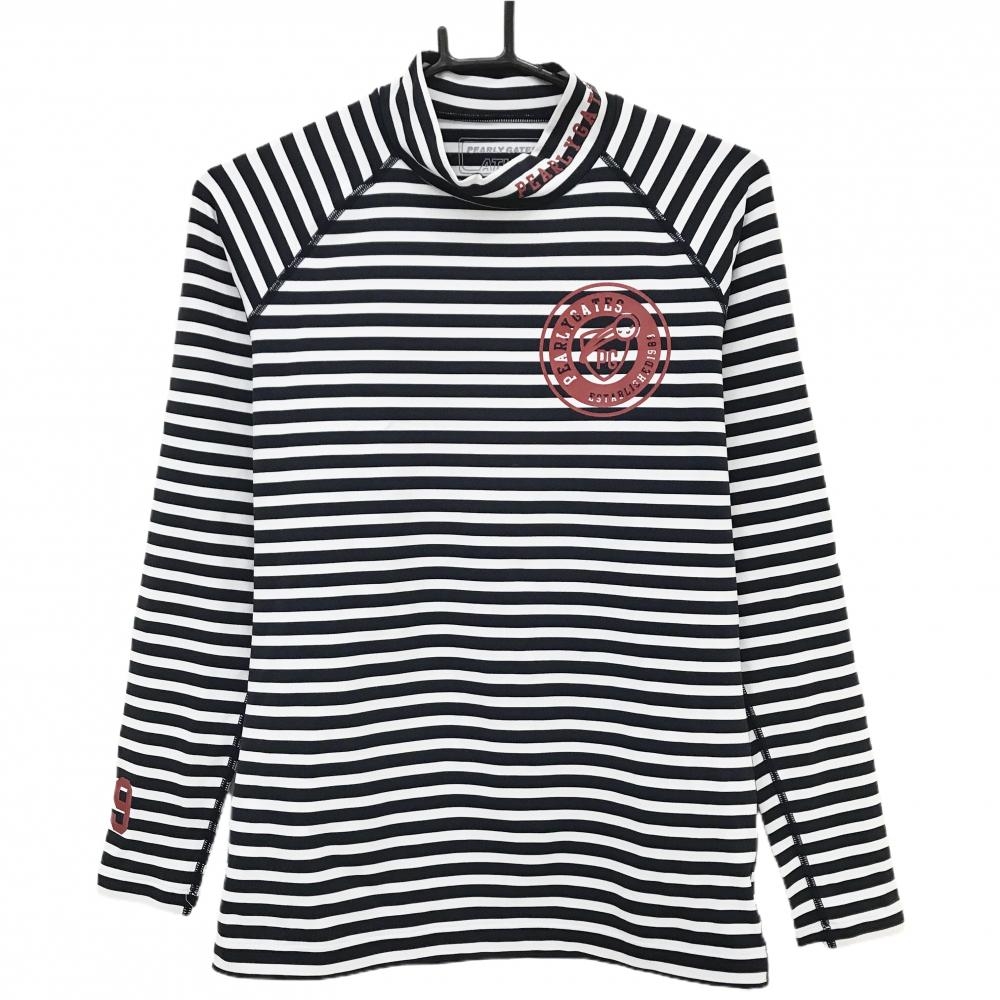 【美品】パーリーゲイツ ハイネックインナーシャツ ネイビー×白 ボーダー メンズ 3(S) ゴルフウェア PEARLY GATES