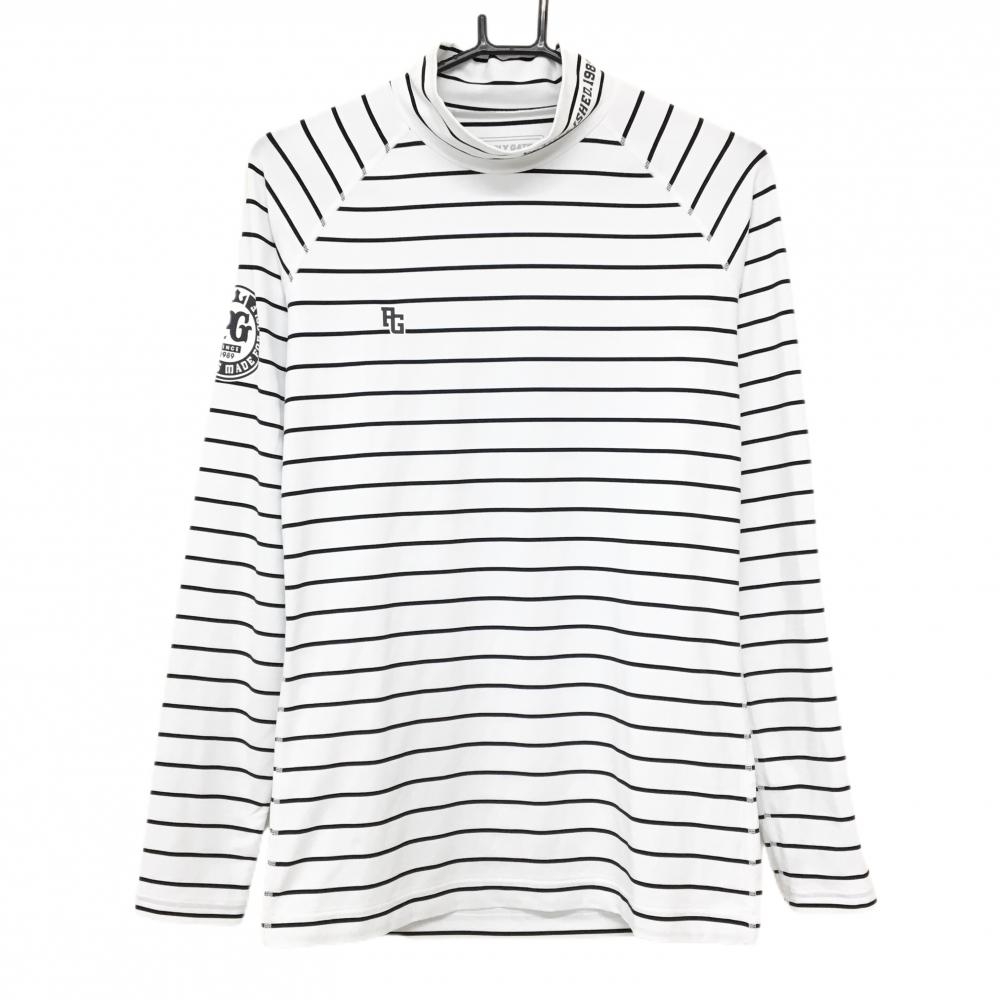 【美品】パーリーゲイツ ハイネックインナーシャツ 白×黒 ボーダー メンズ 4(M) ゴルフウェア PEARLY GATES