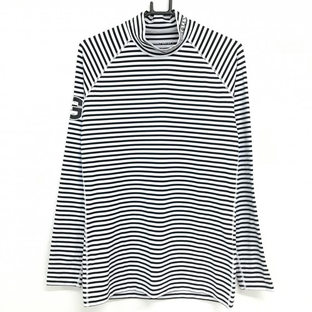 【超美品】パーリーゲイツ ハイネックインナーシャツ 白×ダークネイビー ボーダー ストレッチ メンズ 5(L) ゴルフウェア PEARLY GATES
