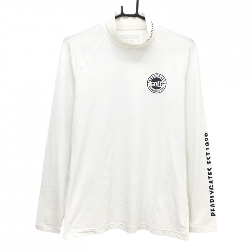 【超美品】パーリーゲイツ ハイネックインナーシャツ 白 ロゴネイビー  メンズ 4(M) ゴルフウェア PEARLY GATES
