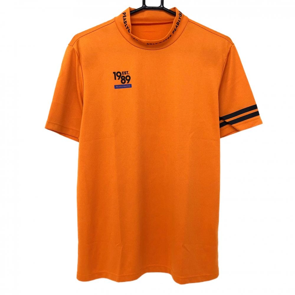 パーリーゲイツ 半袖ハイネックシャツ オレンジ×ネイビー ネックロゴ 織生地  メンズ 6(XL) ゴルフウェア PEARLY GATES 画像