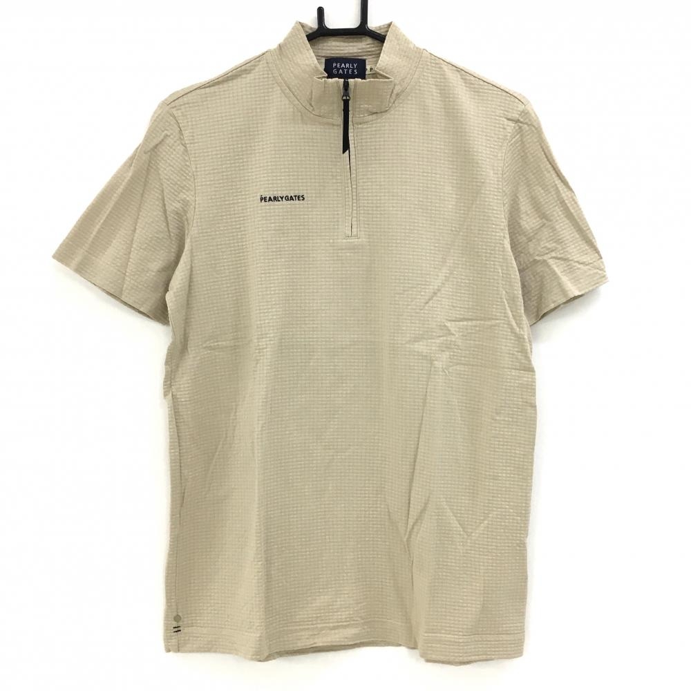 【超美品】パーリーゲイツ 半袖ハイネックシャツ ベージュ 織生地 ハーフジップ メンズ 4(M) ゴルフウェア PEARLY GATES