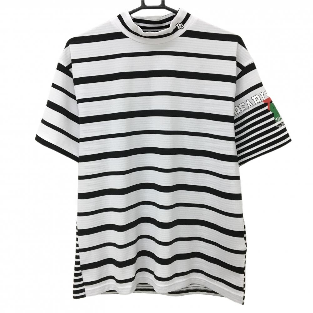 【超美品】パーリーゲイツ 半袖ハイネックシャツ 白×黒 ボーダー 35周年  メンズ 5(L) ゴルフウェア 2024年モデル PEARLY GATES