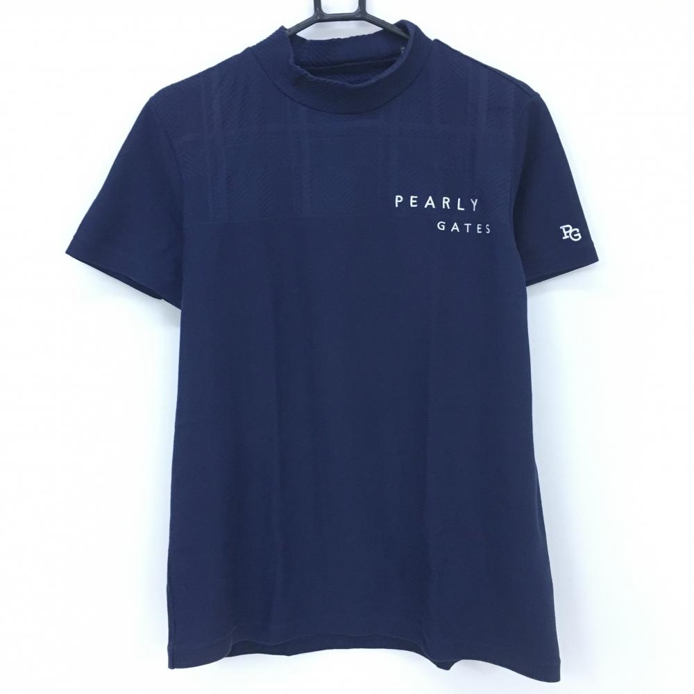 パーリーゲイツ 半袖ハイネックシャツ ネイビー 上部チェック織生地  メンズ 6(XL) ゴルフウェア 2023年モデル PEARLY GATES