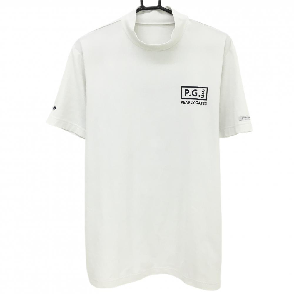 パーリーゲイツ 半袖ハイネックシャツ 白×黒 背面ビッグロゴ  メンズ 6(XL) ゴルフウェア 2023年モデル PEARLY GATES