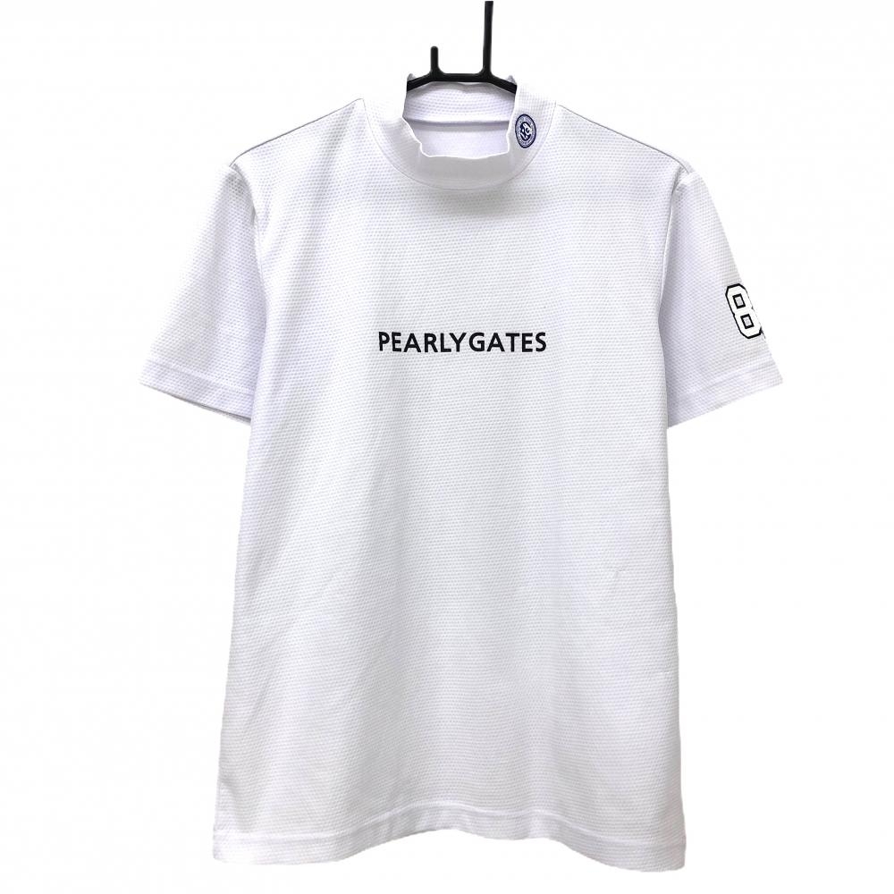 【美品】パーリーゲイツ 半袖ハイネックシャツ 白×黒 後ろセンターロゴ メンズ 4(M) ゴルフウェア 2024年モデル PEARLY GATES