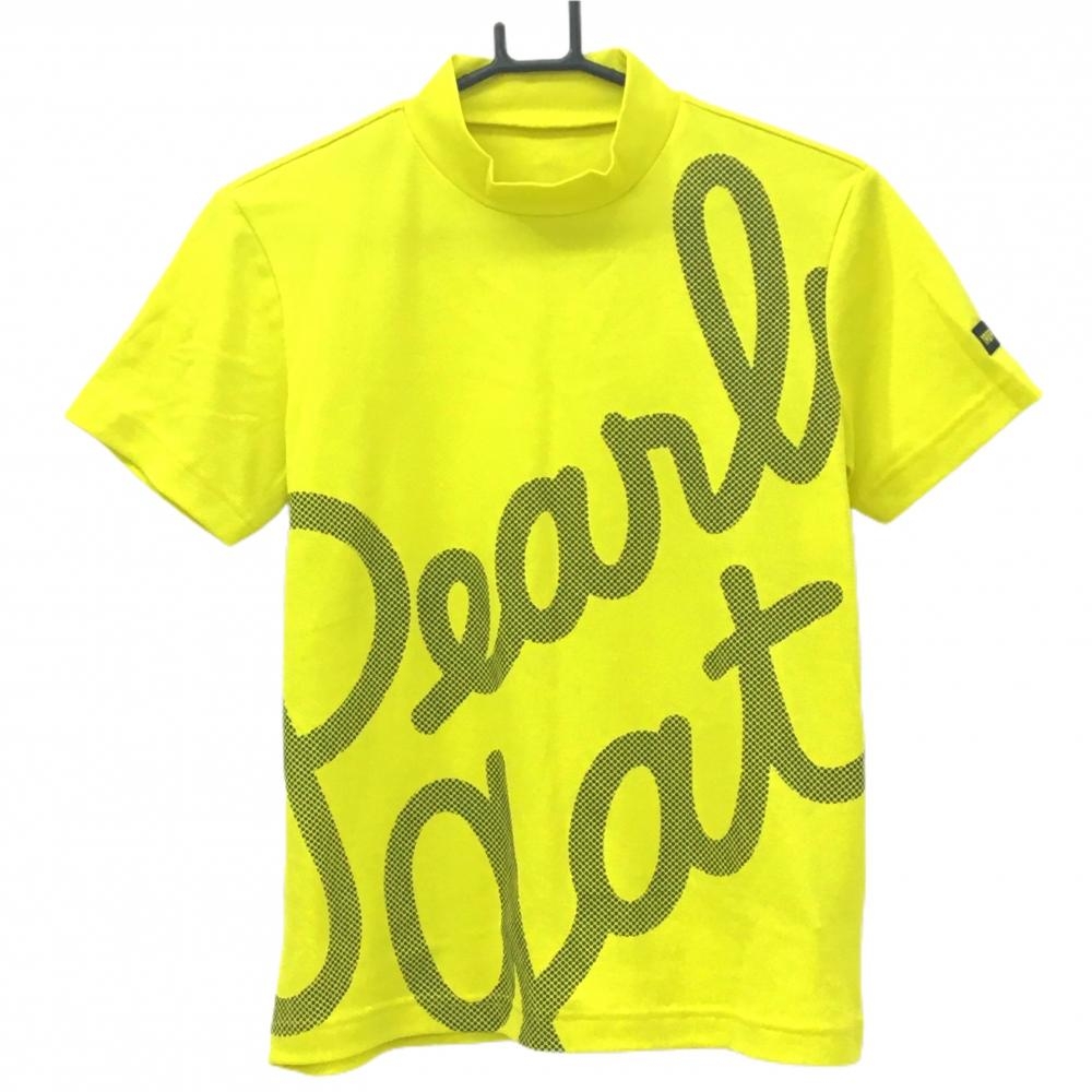 【美品】パーリーゲイツ 半袖ハイネックシャツ イエロー×ネイビー ビッグロゴドット メンズ 3(S) ゴルフウェア 2023年モデル PEARLY GATES