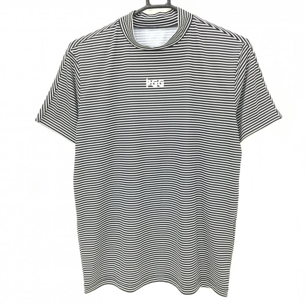 【超美品】PGGパーリーゲイツ 半袖ハイネックシャツ 黒×白 ボーダー メンズ 4(M) ゴルフウェア PEARLY GATES