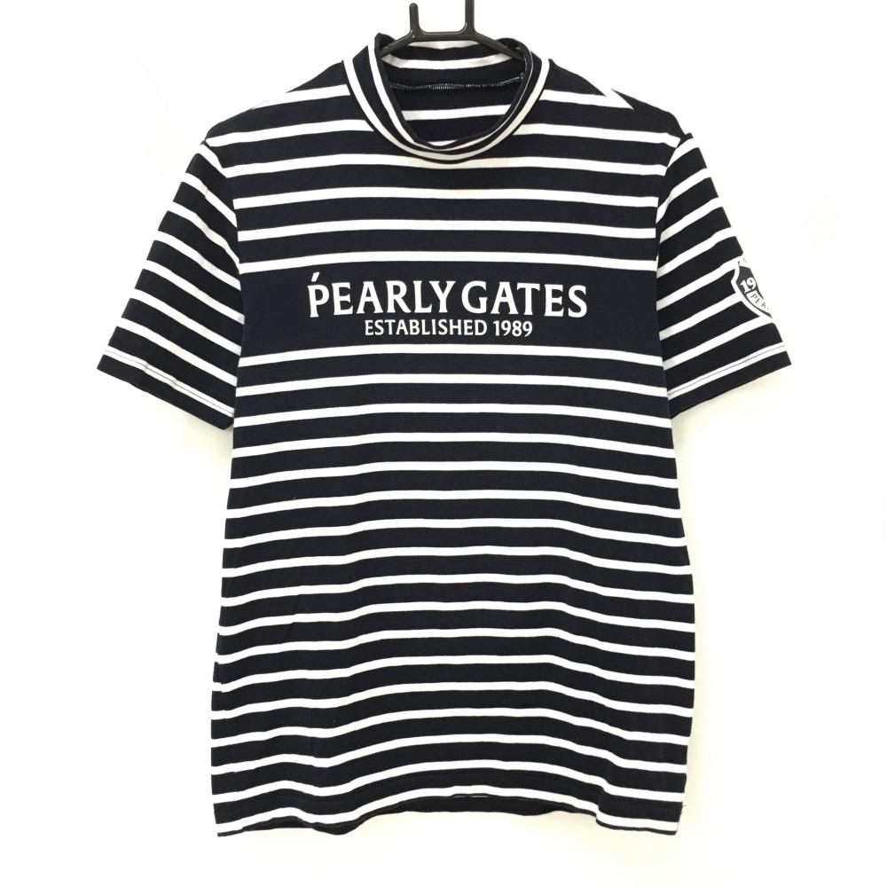 パーリーゲイツ 半袖ハイネックシャツ ネイビー×白 ボーダー メンズ 5(L) ゴルフウェア PEARLY GATES