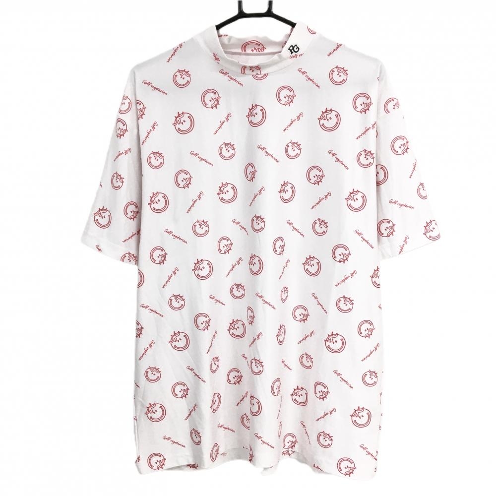 【美品】パーリーゲイツ 半袖ハイネックシャツ 白×レッド 総柄 トマトPG  メンズ 6(XL) ゴルフウェア 2025年モデル PEARLY GATES