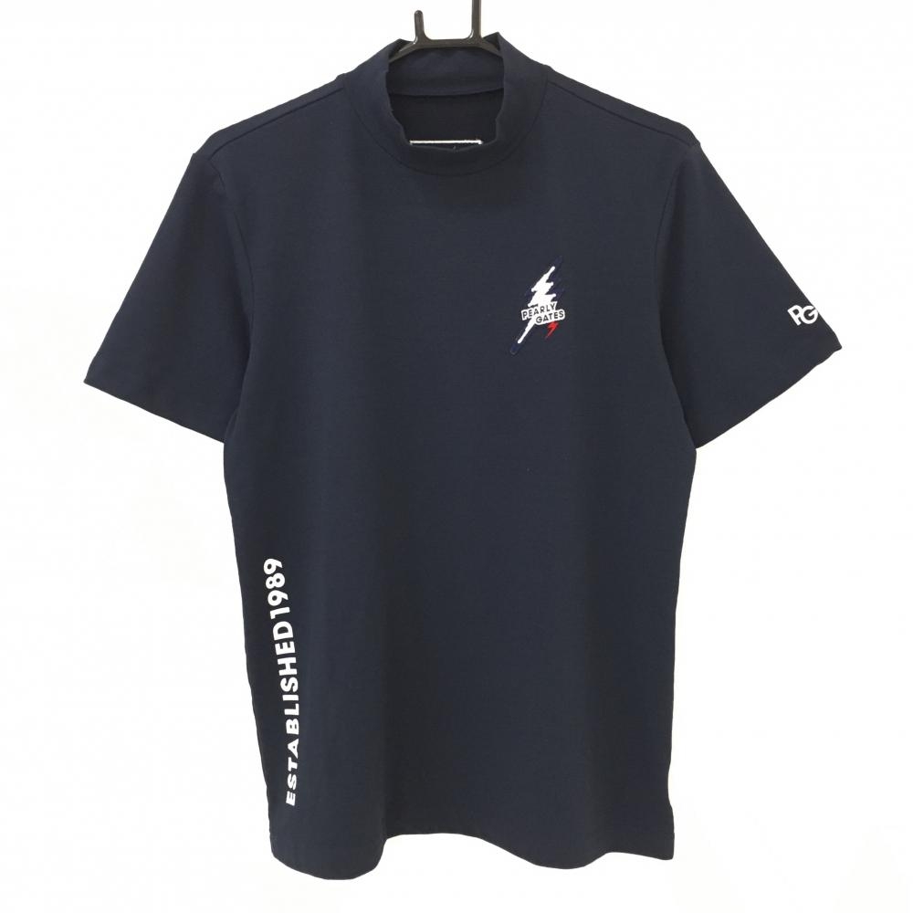 【美品】パーリーゲイツ 半袖ハイネックシャツ ネイビー 感電ニコシリーズ メンズ 4(M) ゴルフウェア PEARLY GATES