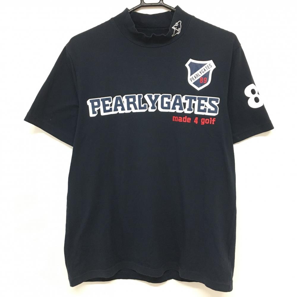 パーリーゲイツ 半袖ハイネックシャツ ネイビー ロゴ白 ストレッチ メンズ 6(XL) ゴルフウェア PEARLY GATES