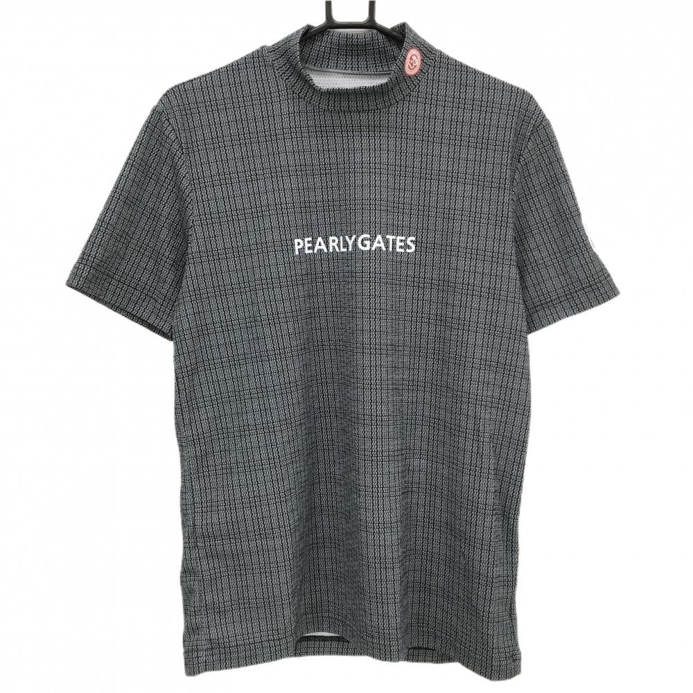 【超美品】パーリーゲイツ 半袖ハイネックシャツ ダークネイビー×白 総柄  メンズ 5(L) ゴルフウェア 2024年モデル PEARLY GATES