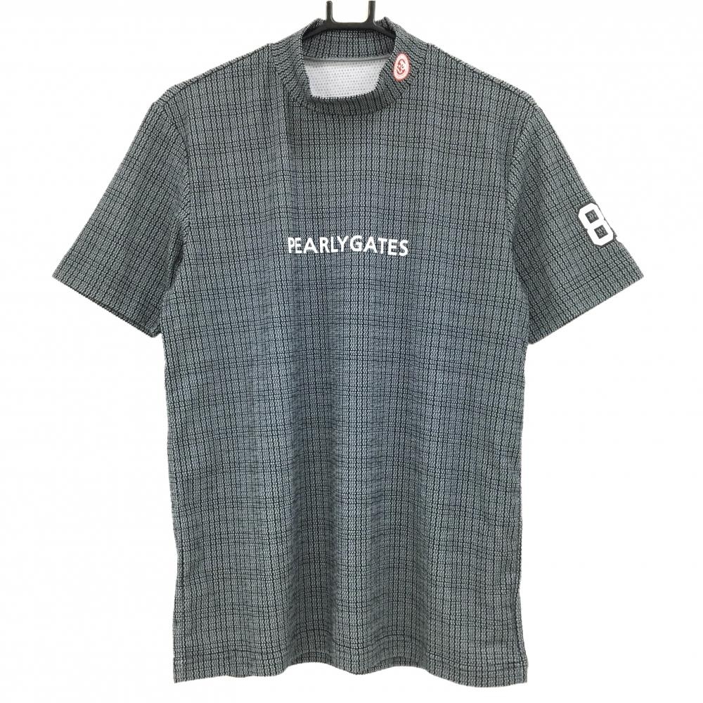【新品】パーリーゲイツ 半袖ハイネックシャツ 黒×白 総柄 日本製 メンズ 5(L) ゴルフウェア 2024年モデル PEARLY GATES