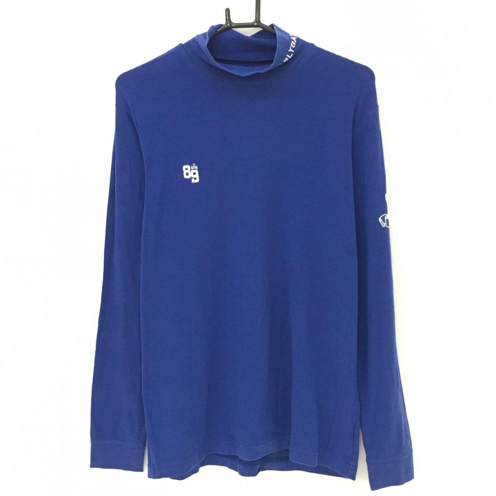 パーリーゲイツ 長袖ハイネックシャツ ブルー×白 表微起毛 アクリル混 ネックロゴ メンズ 6(XL) ゴルフウェア PEARLY GATES