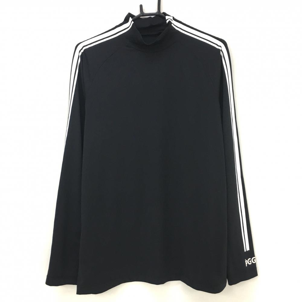 【超美品】PGGパーリーゲイツ 長袖ハイネックシャツ 黒×白 袖ライン  メンズ 6(XL) ゴルフウェア PEARLY GATES