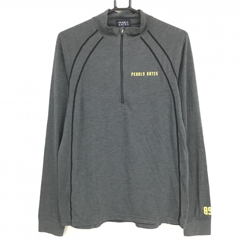 パーリーゲイツ 長袖ハイネックシャツ グレー×黒 ロゴイエロー ハーフジップ メンズ 5(L) ゴルフウェア PEARLY GATES