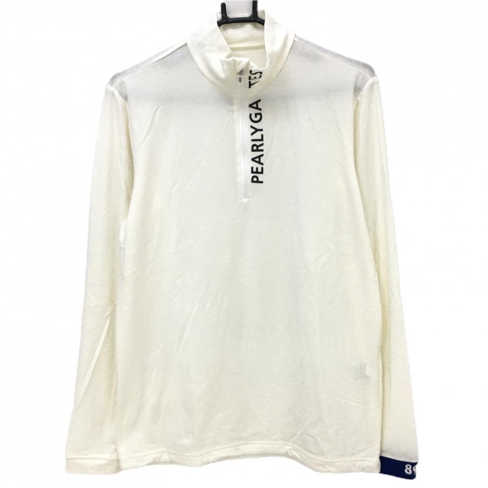 【超美品】パーリーゲイツ 長袖ハイネックシャツ 白×黒 ジップ横ロゴ 表微起毛 メンズ 5(L) ゴルフウェア 2023年モデル PEARLY GATES