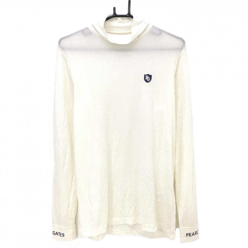 【超美品】パーリーゲイツ 長袖ハイネックシャツ 白×ネイビー ネック袖口ロゴ  メンズ 5(L) ゴルフウェア PEARLY GATES